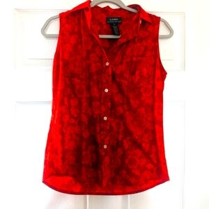 Lauren Ralph Lauren Women's Red Floral Button Collar Sleeveless Cotton Top | S